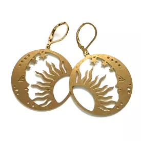 Brass Large Sun and Moon Earring