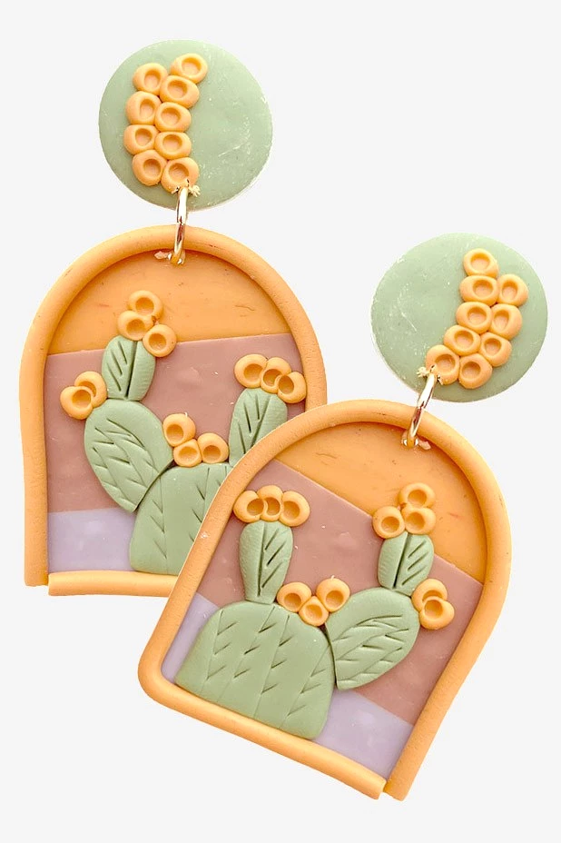 CACTUS CLAY DANGLE EARRINGS