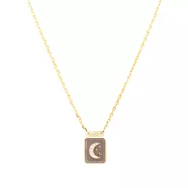 Crescent Moon on Grey Moonstone Signet Necklace