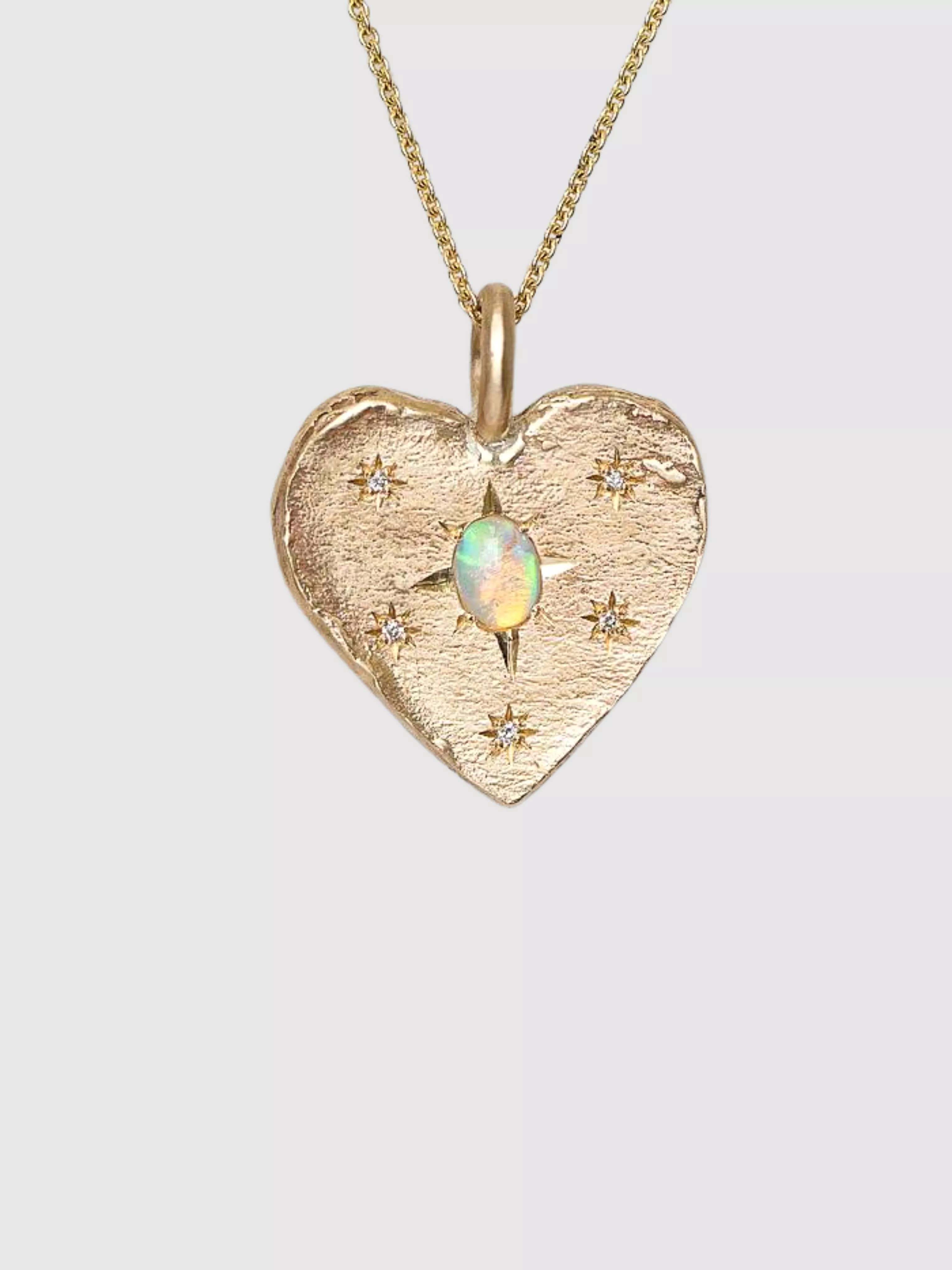 Crystal Opal and Diamond Big Heart Necklace