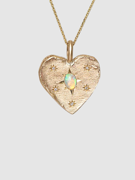 Crystal Opal and Diamond Big Heart Necklace