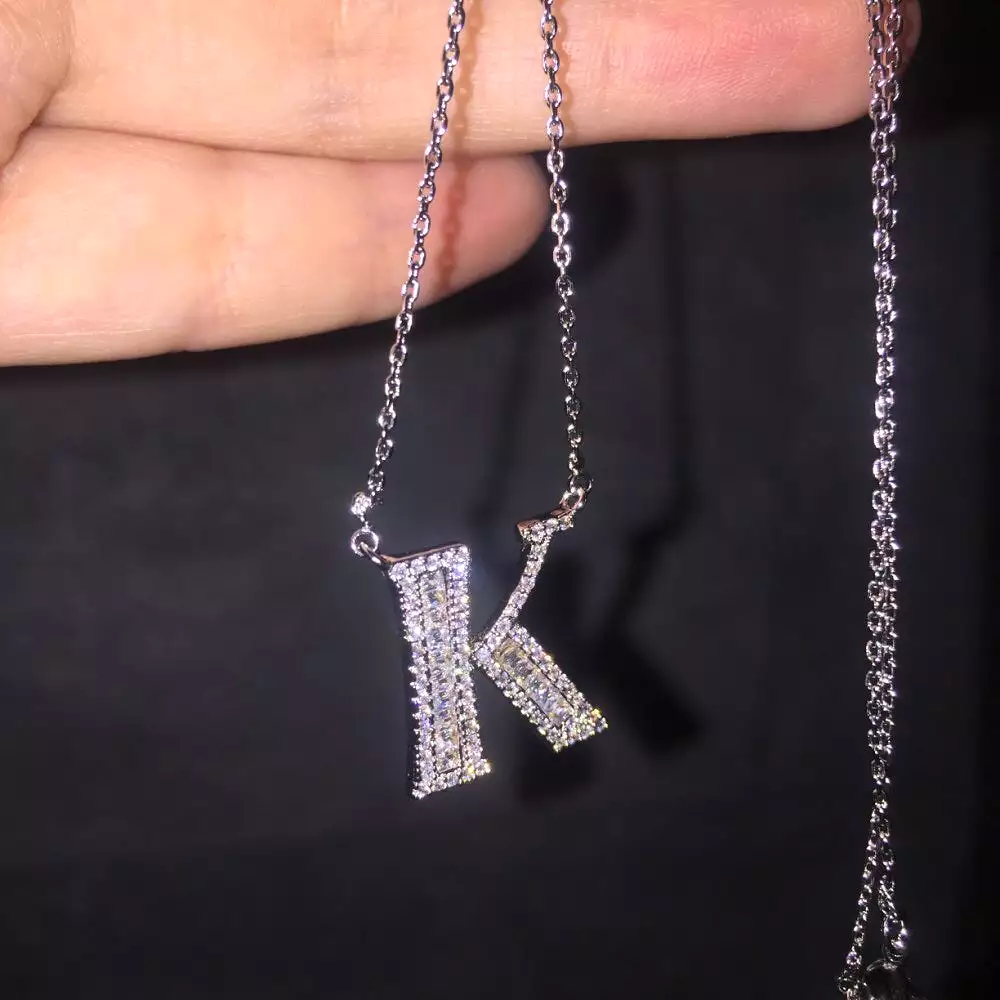 Cubic Zirconia Diamond Letter Necklace