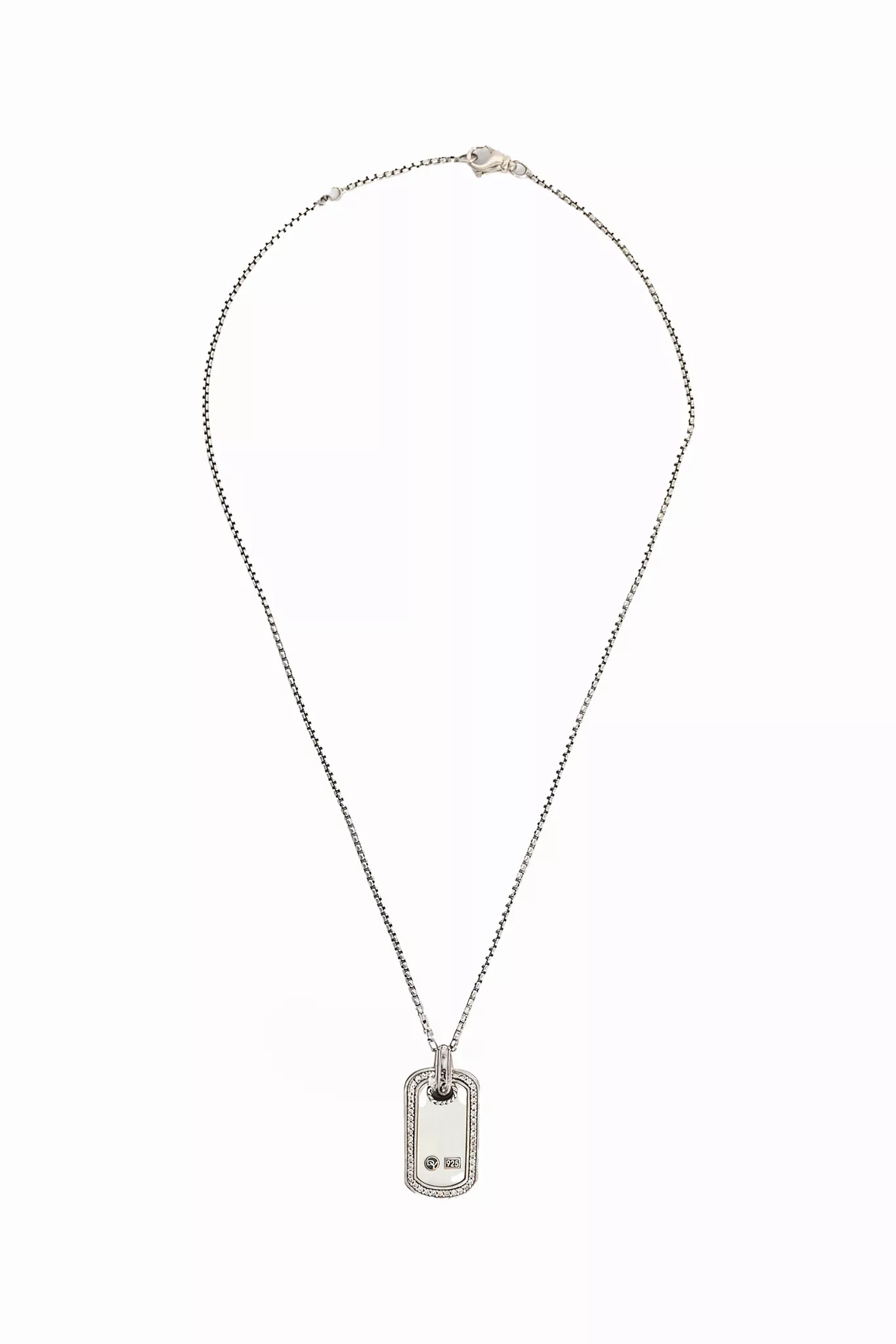 David Yurman Sterling Silver Mother Of Pearl And Pave Diamond Tag Necklace