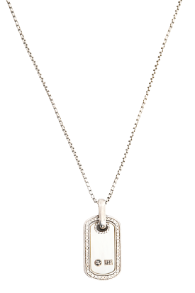 David Yurman Sterling Silver Mother Of Pearl And Pave Diamond Tag Necklace