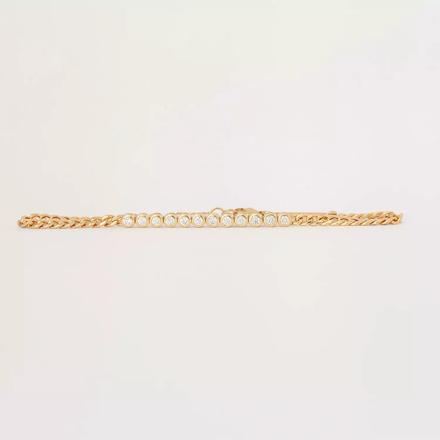 Diamond Bezel Tennis Segment Curb Chain Bracelet