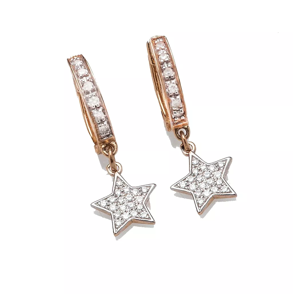 Diamond Hoop Earrings with Diamond & Gold Stars