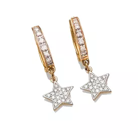 Diamond Hoop Earrings with Diamond & Gold Stars