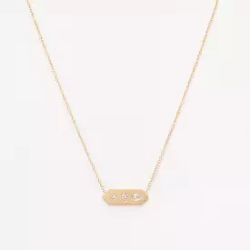 Diamond Mosaic Brushed Gold Horizontal Hexagon Tag Necklace