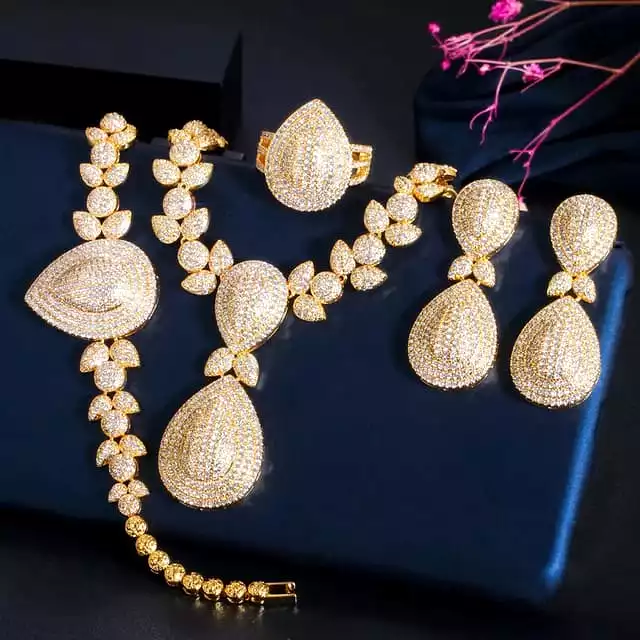 Dubai Gold Plated  Diamond Necklace Combo -DUB001NC