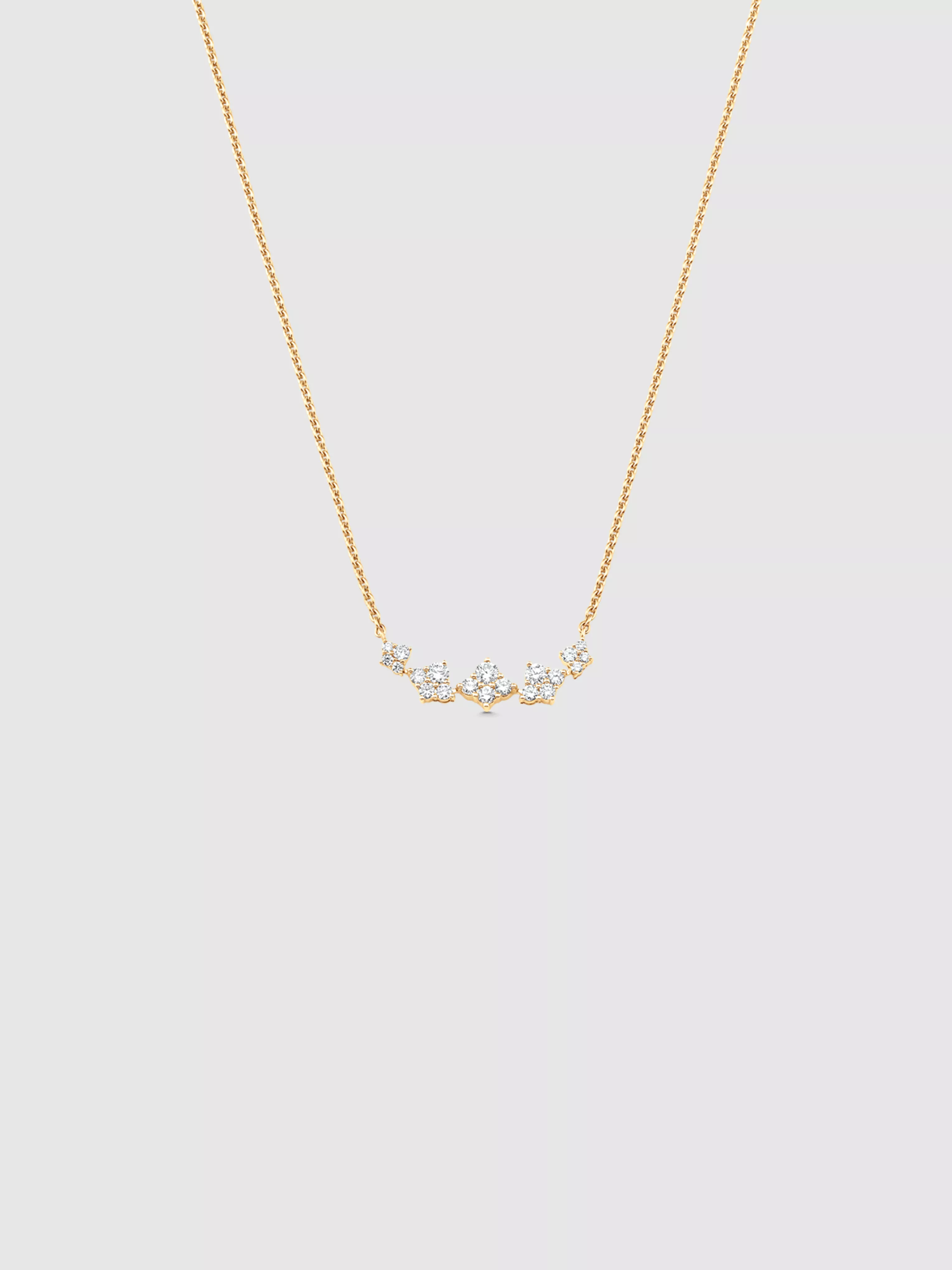 Dujour Yellow Gold White Diamond Graduated 4 Cluster Necklace