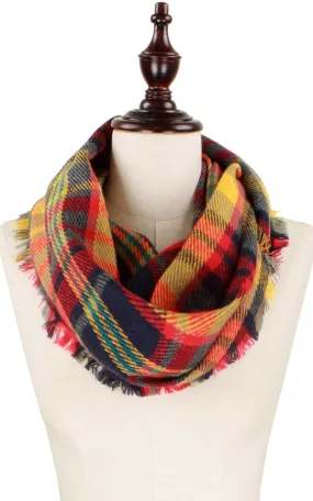 EAS8697 Navy Red Woven Plaid Infinity Scarf