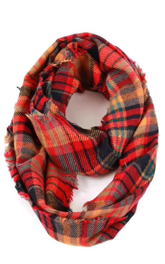 EAS8697 Navy Red Woven Plaid Infinity Scarf