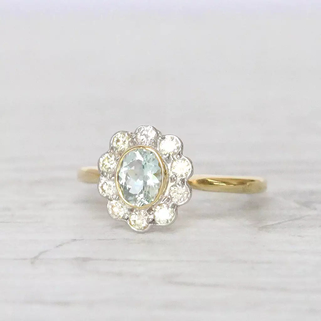 Edwardian Style 0.50 Carat Aquamarine and Diamond Cluster