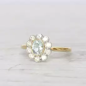 Edwardian Style 0.50 Carat Aquamarine and Diamond Cluster