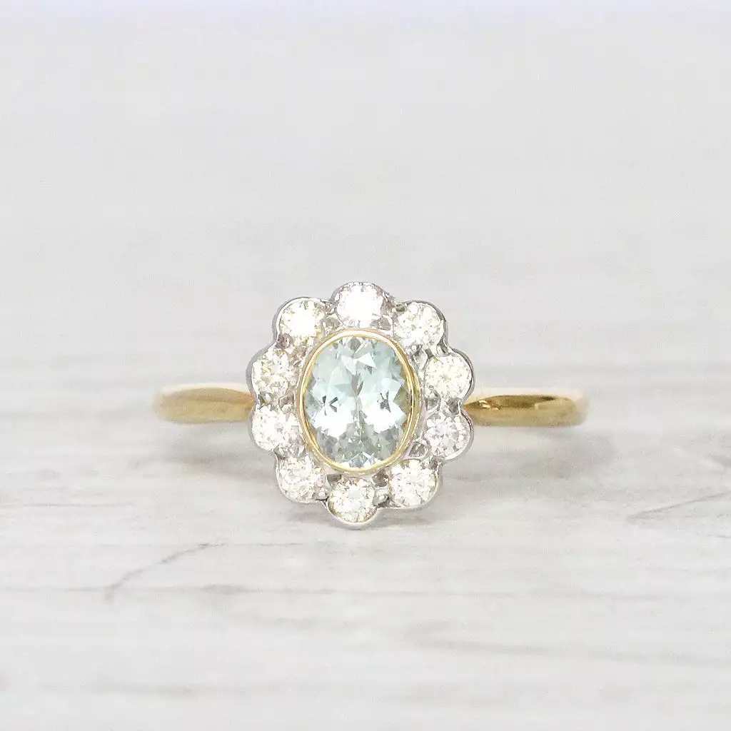 Edwardian Style 0.50 Carat Aquamarine and Diamond Cluster