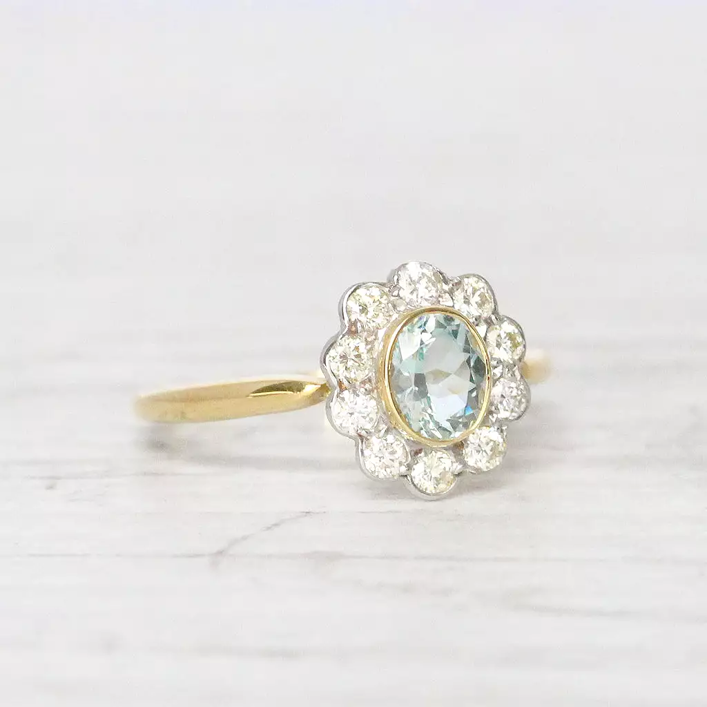 Edwardian Style 0.50 Carat Aquamarine and Diamond Cluster