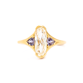 Elongated Oval & Purple Spinel Trillion Ring