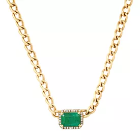 Emerald and Diamond Cuban Chain Necklace