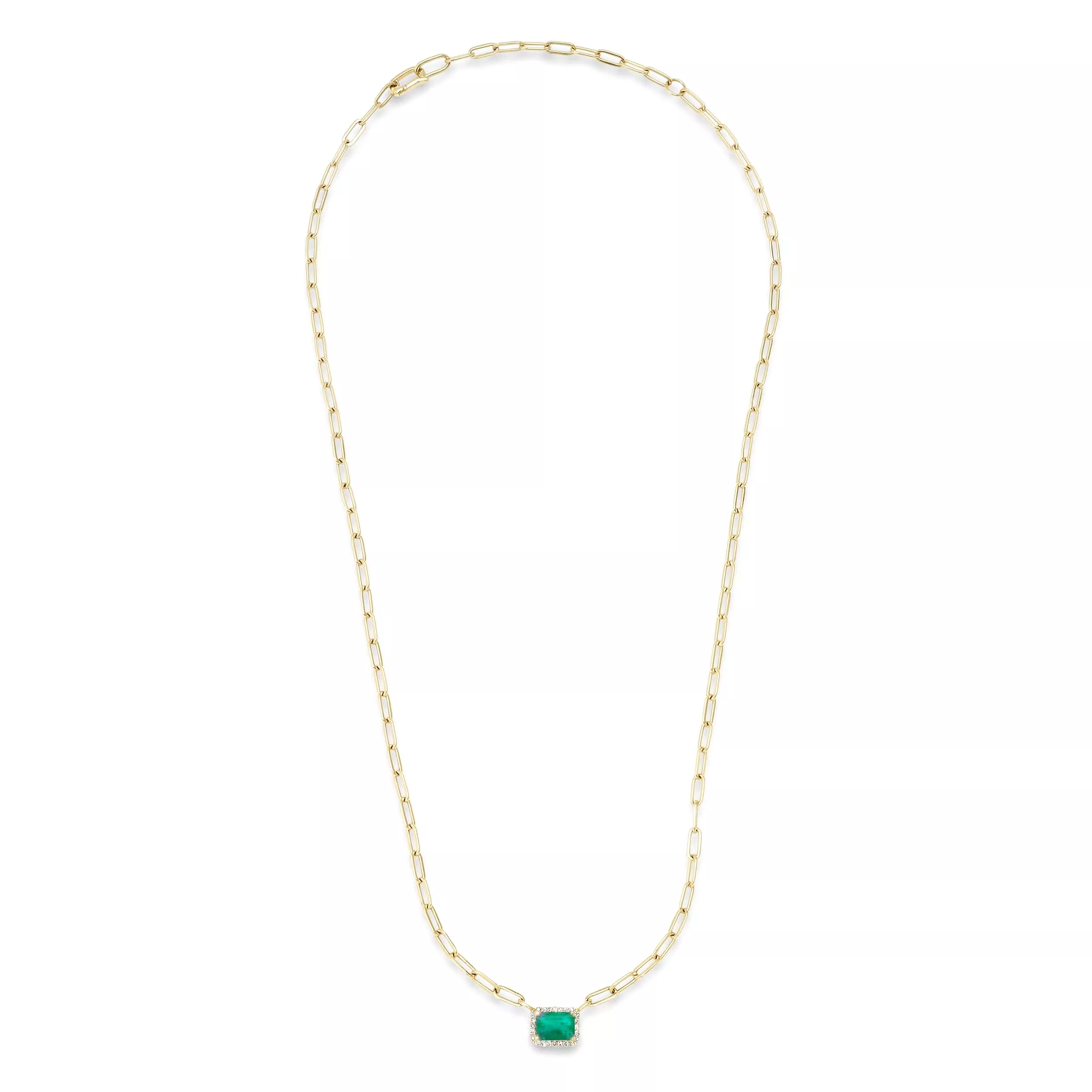 Emerald and Diamond Paper Clips Chain Necklace