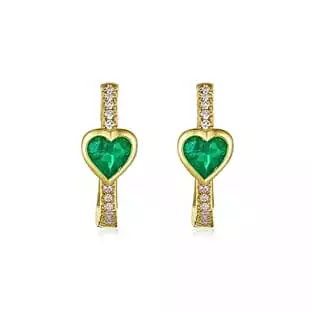 Emerald Hearts and Diamond Huge Hoop Earrings