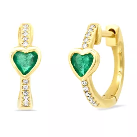 Emerald Hearts and Diamond Huge Hoop Earrings