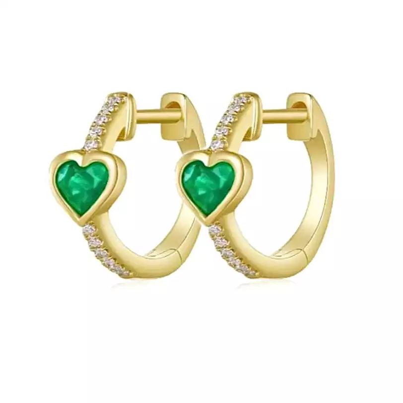 Emerald Hearts and Diamond Huge Hoop Earrings