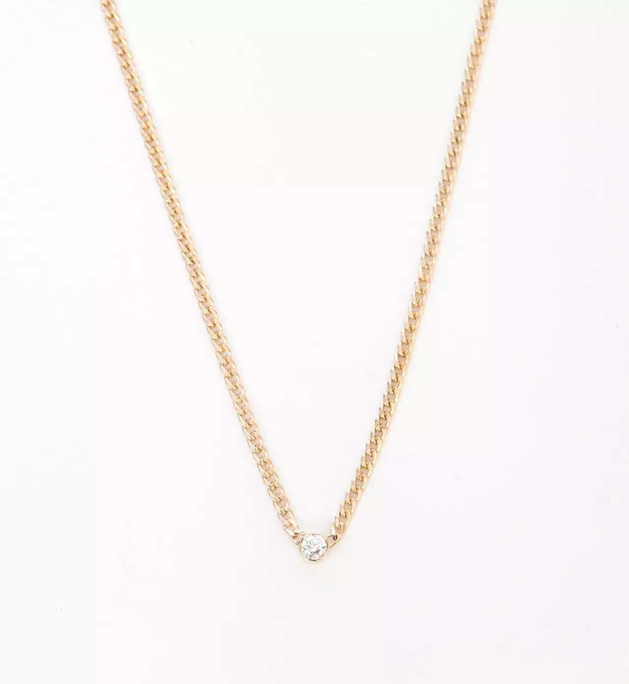 Extra Small Curb Chain Bezel Diamond Necklace