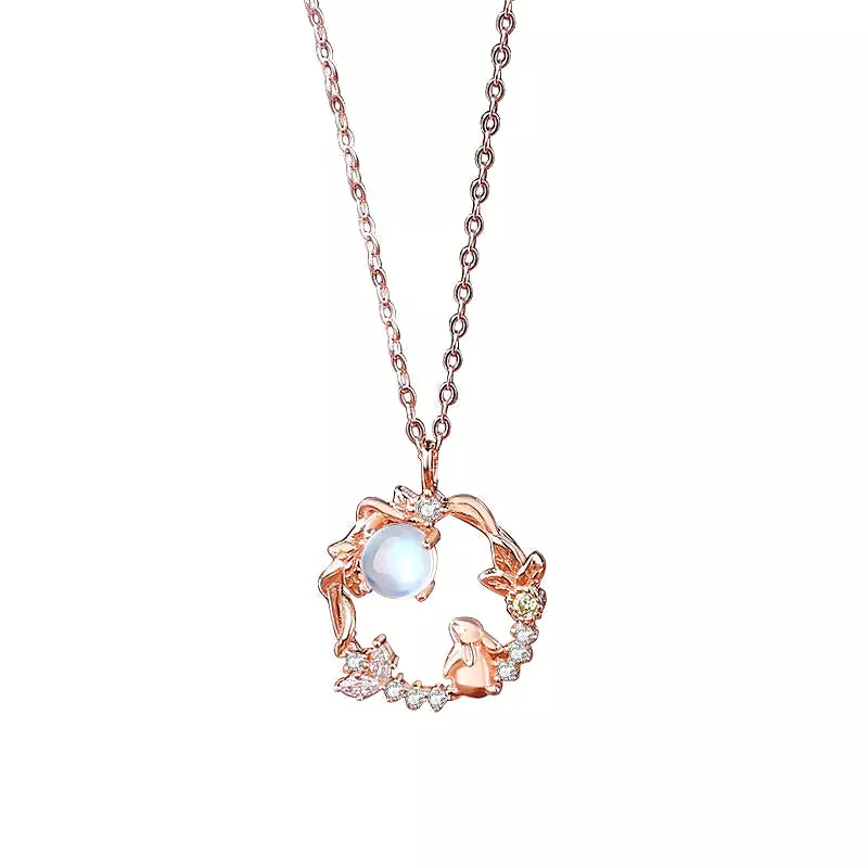 Fairy Rabbit Bunny Moonstone Necklace