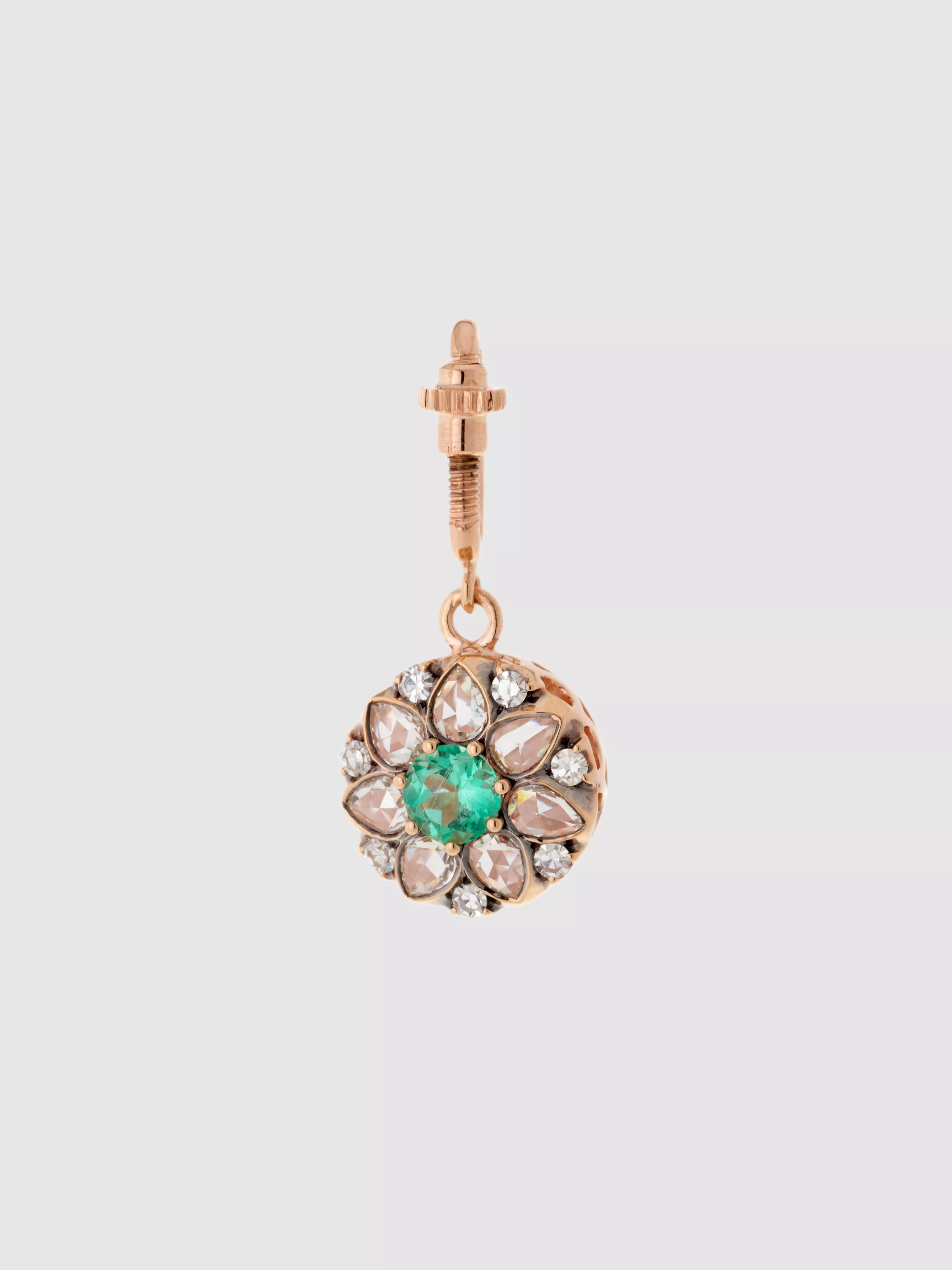 Floral Charm in Pink Gold/Emerald/Diamond