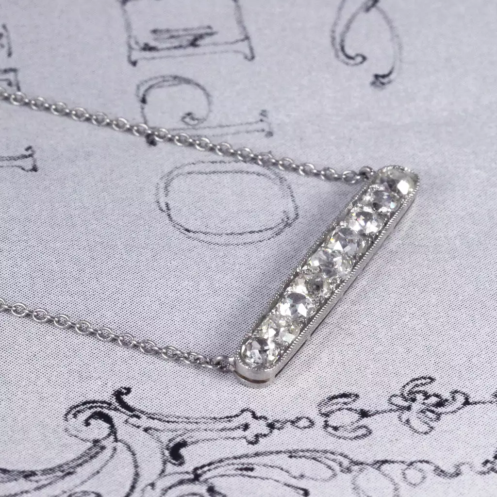 French Art Deco Old Cut Diamond Conversion Necklace