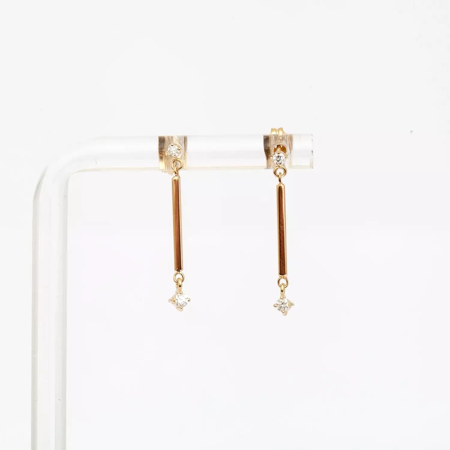 Gold Bar & Double Prong Diamond Drop Earrings