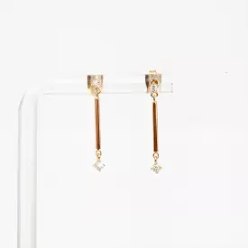 Gold Bar & Double Prong Diamond Drop Earrings