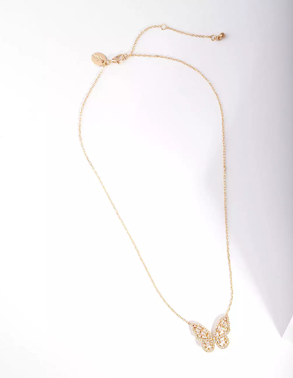 Gold Diamond Simulant Butterfly Necklace