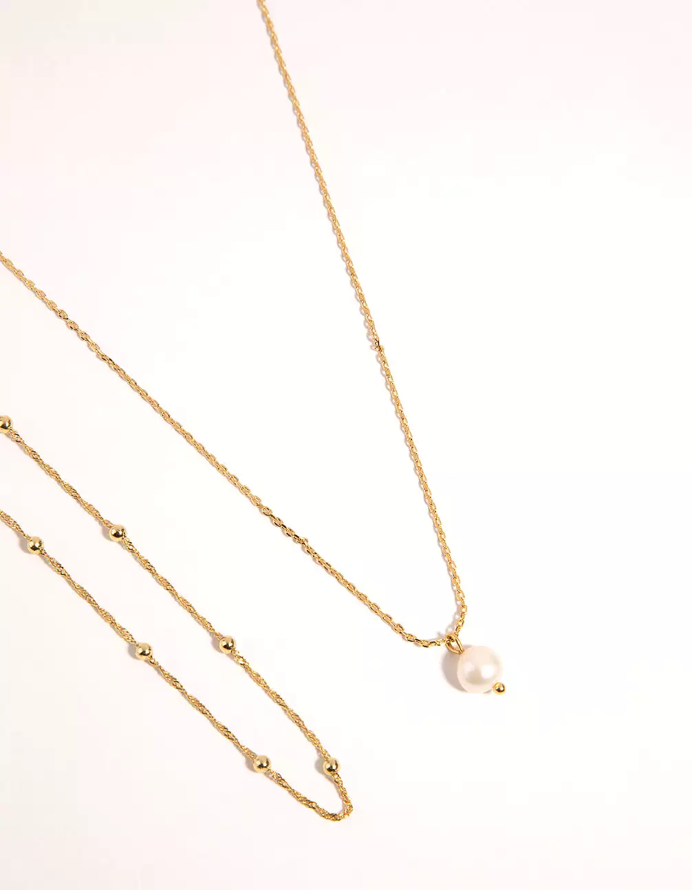 Gold Plated 2-Row Single Pearl Drop Necklace