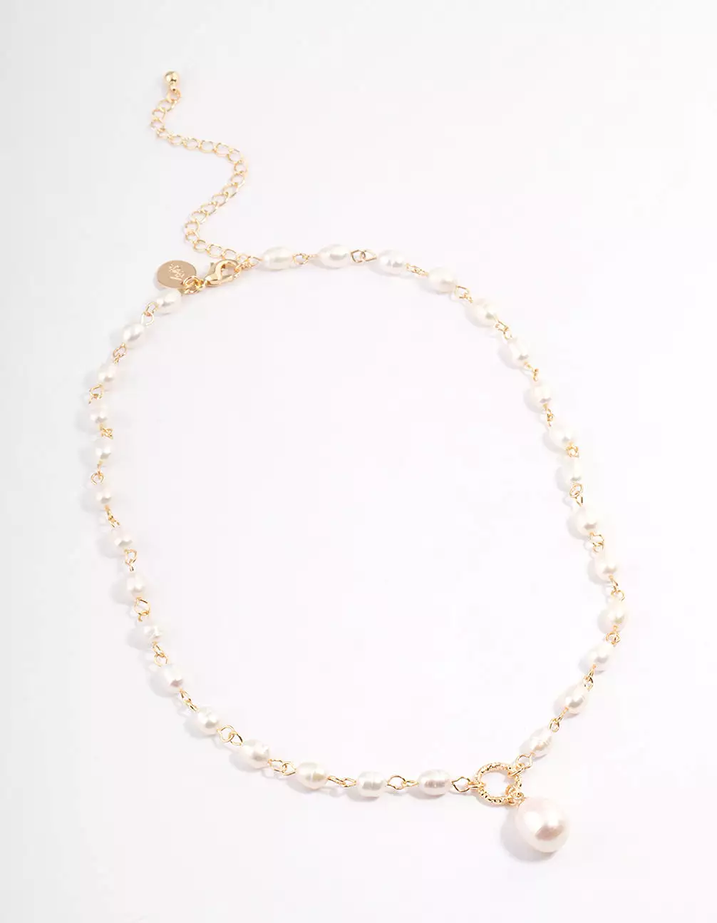 Gold Plated Freshwater Pearl Station Drop Necklace