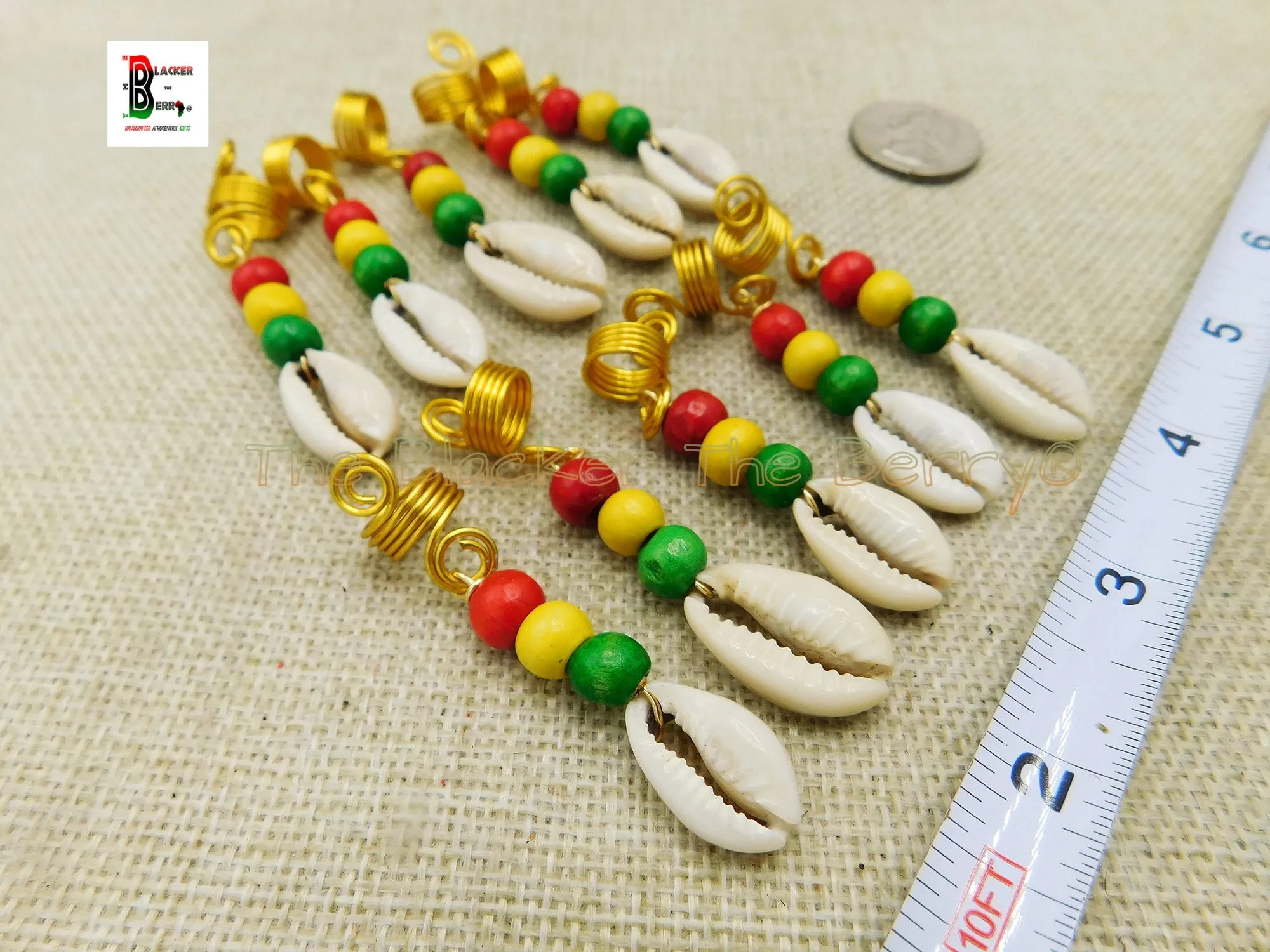 Hair Jewelry Accessories Cowrie Gold Rasta Handmade Accessories Set of 10 Black Owned