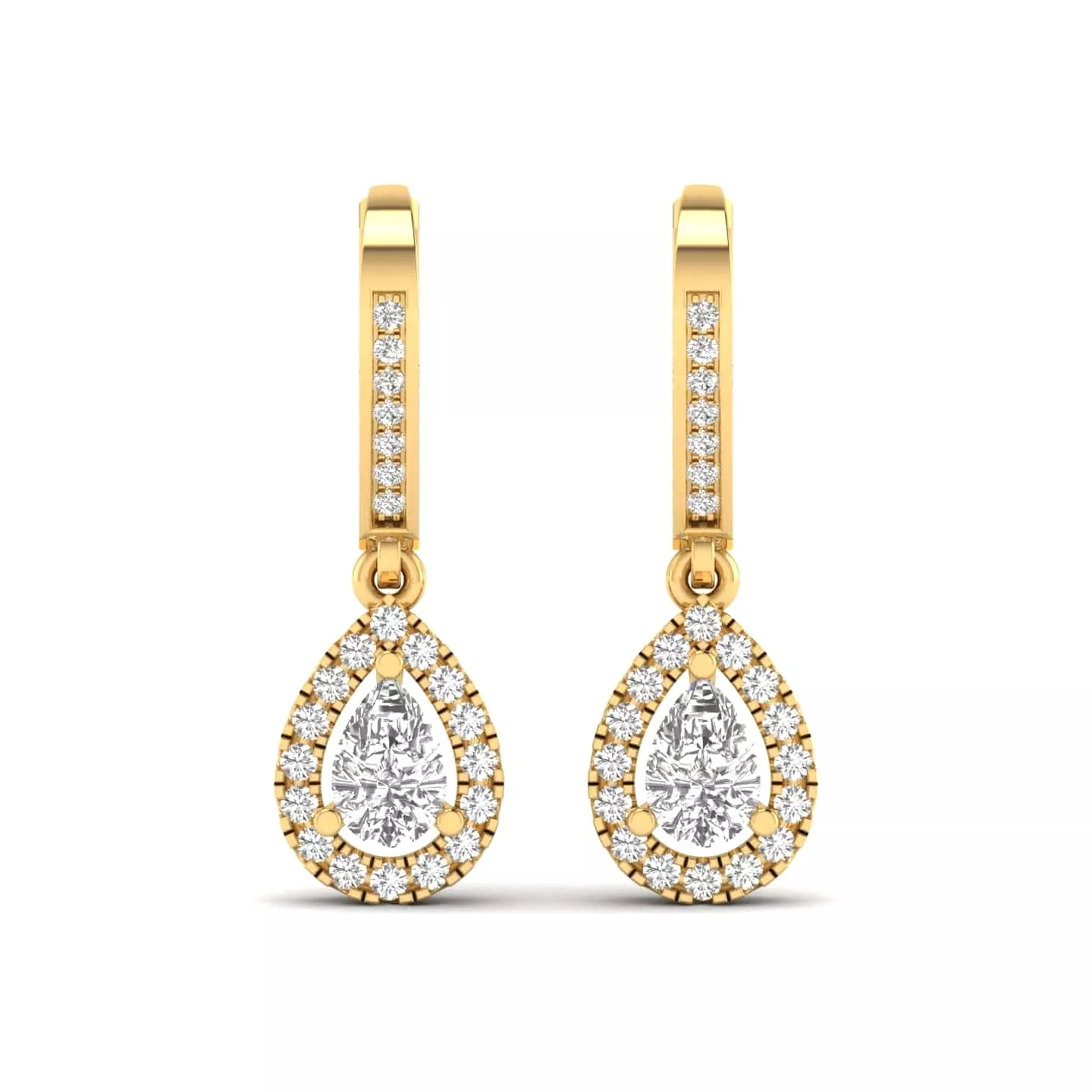 Halo Pear Diamond Drop  Earrings, Lab Grown