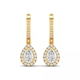 Halo Pear Diamond Drop  Earrings, Lab Grown