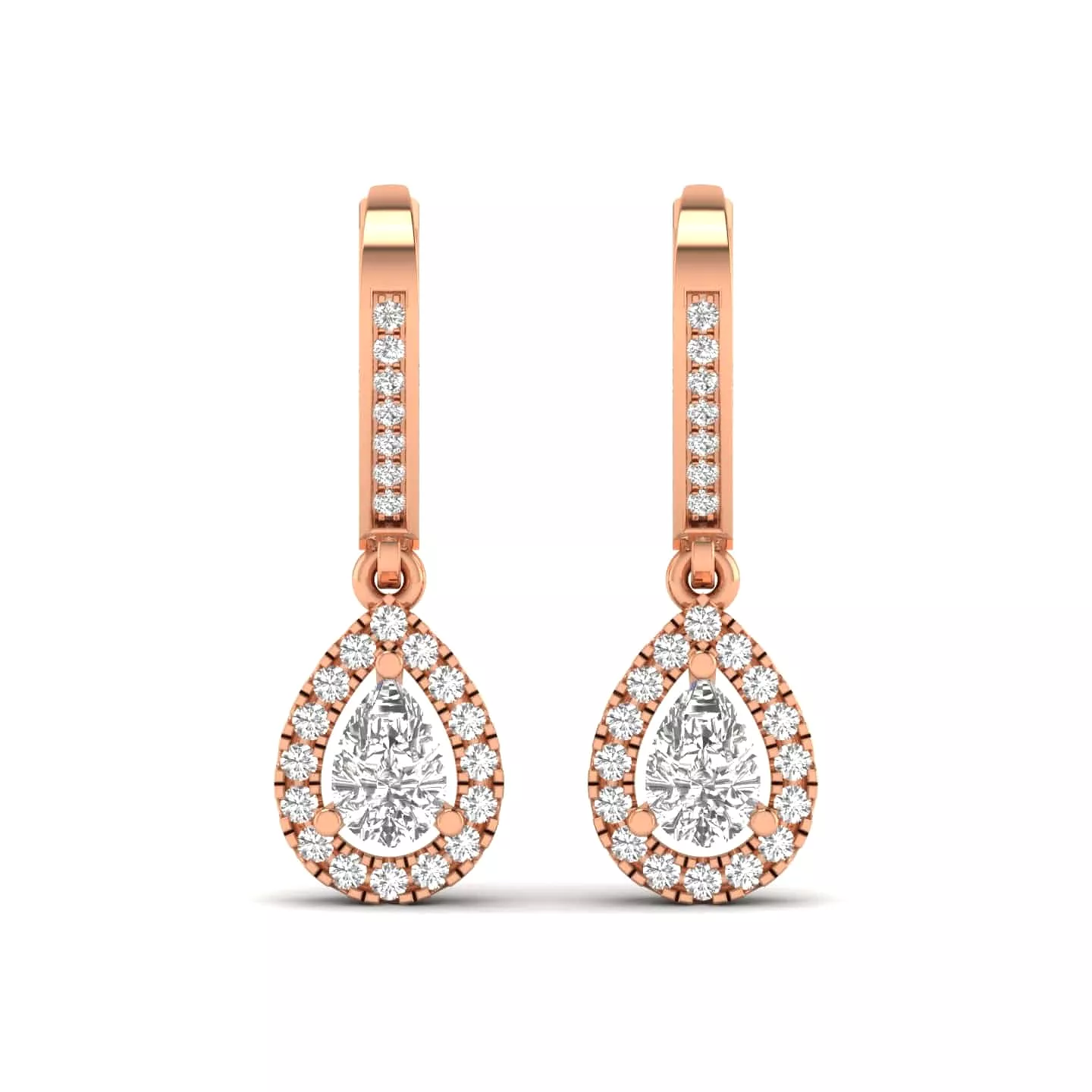 Halo Pear Diamond Drop  Earrings, Lab Grown