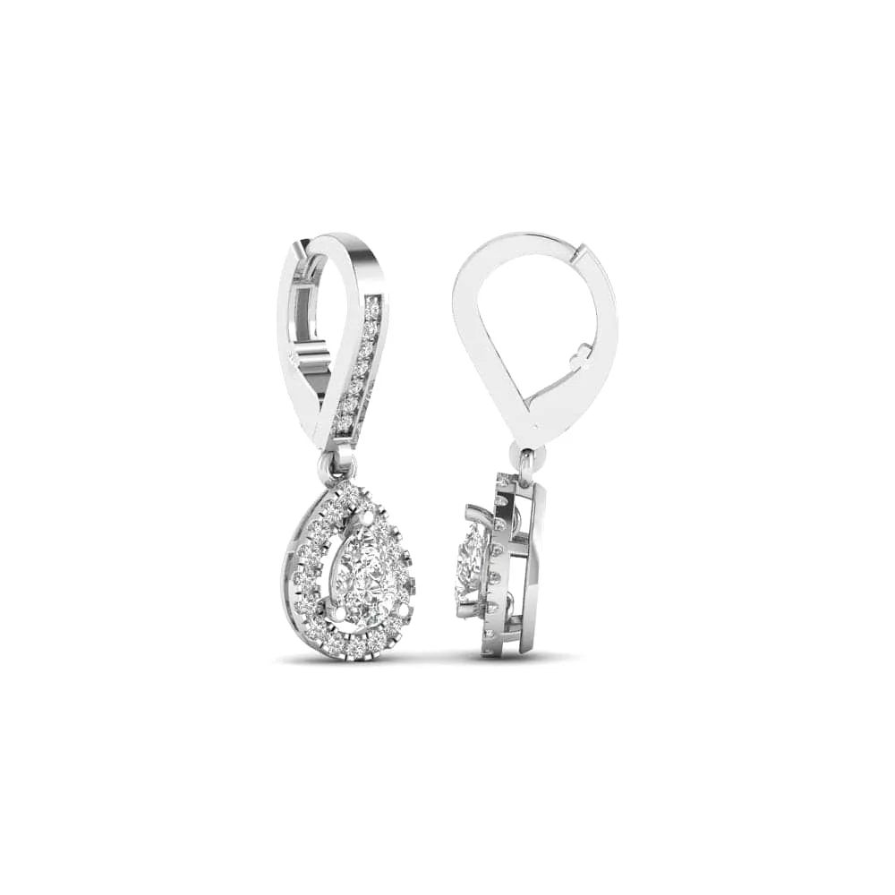 Halo Pear Diamond Drop  Earrings, Lab Grown