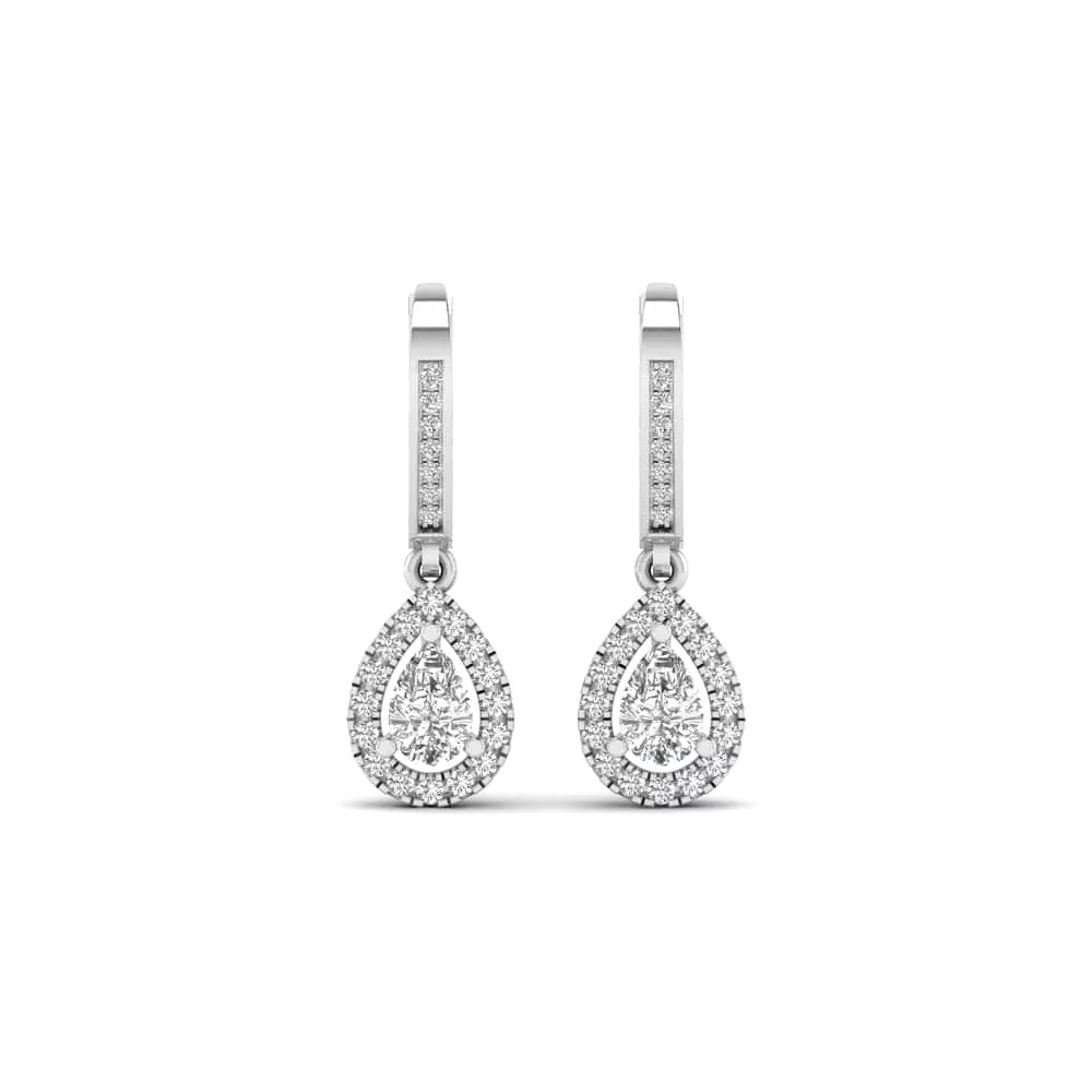 Halo Pear Diamond Drop  Earrings, Lab Grown