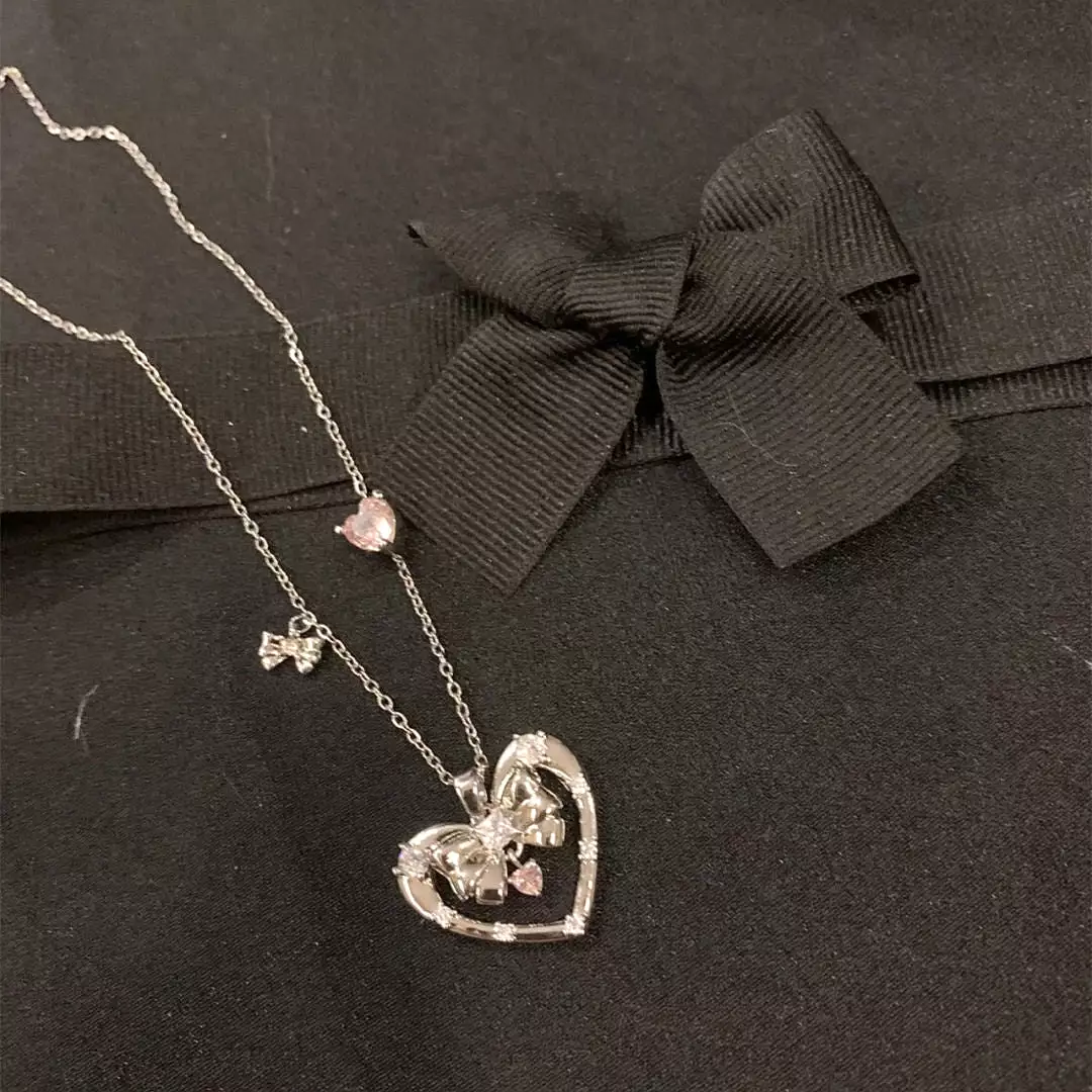 Heart Bow Diamond Necklace