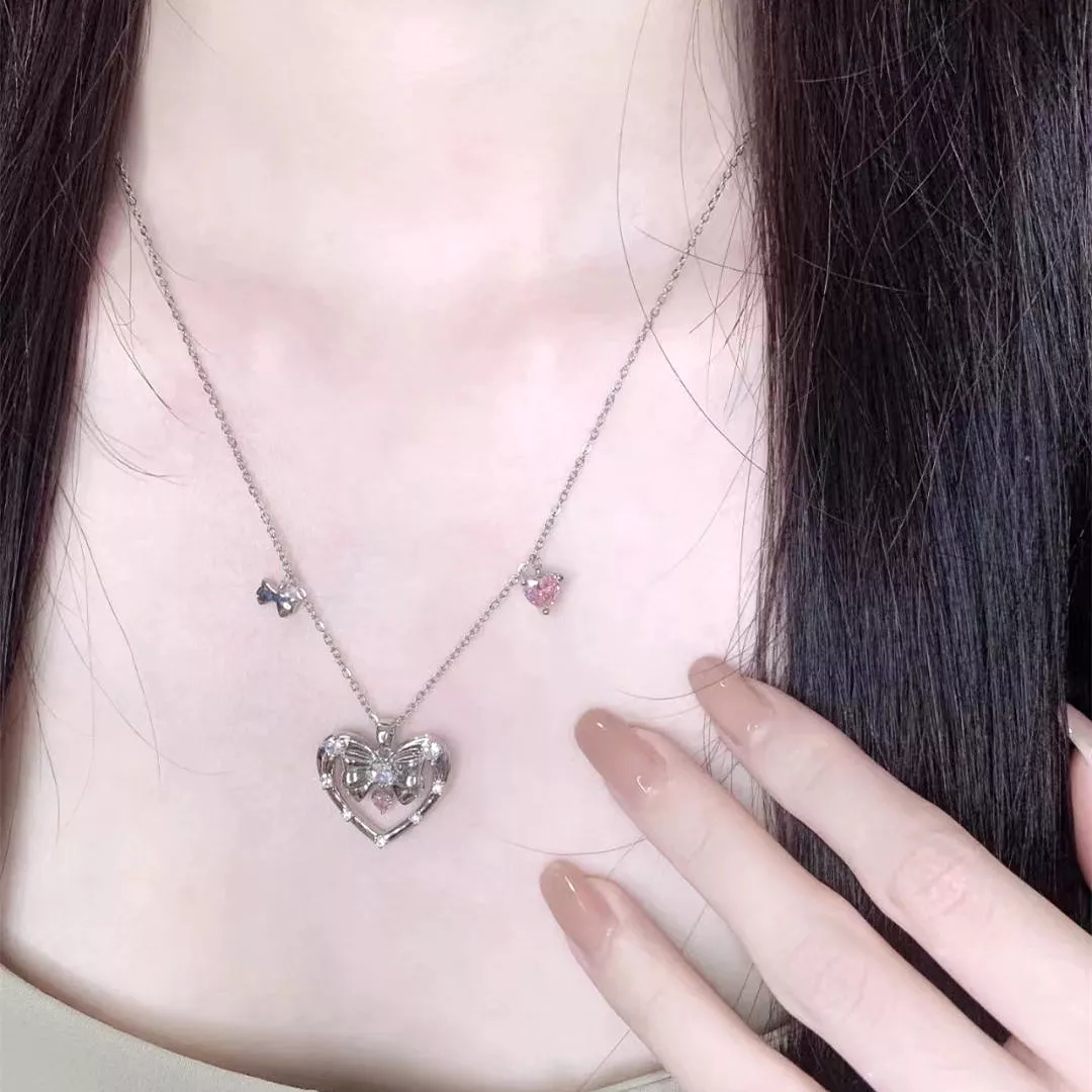 Heart Bow Diamond Necklace