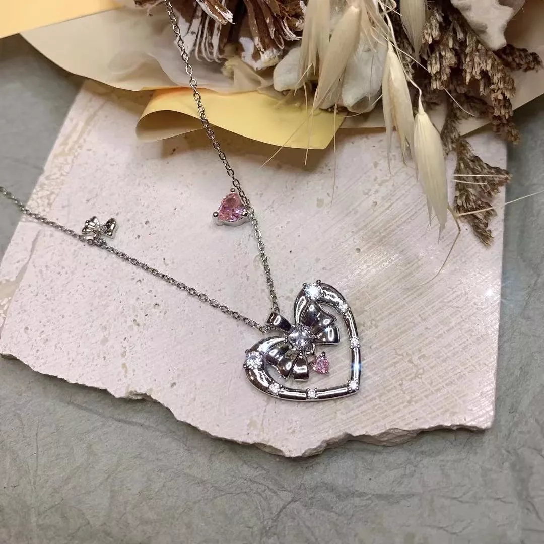 Heart Bow Diamond Necklace