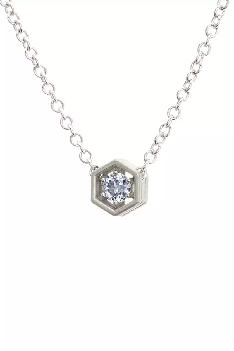 Hex Strata Single Pendant Necklace - Lavender Spinel in 19k White Gold