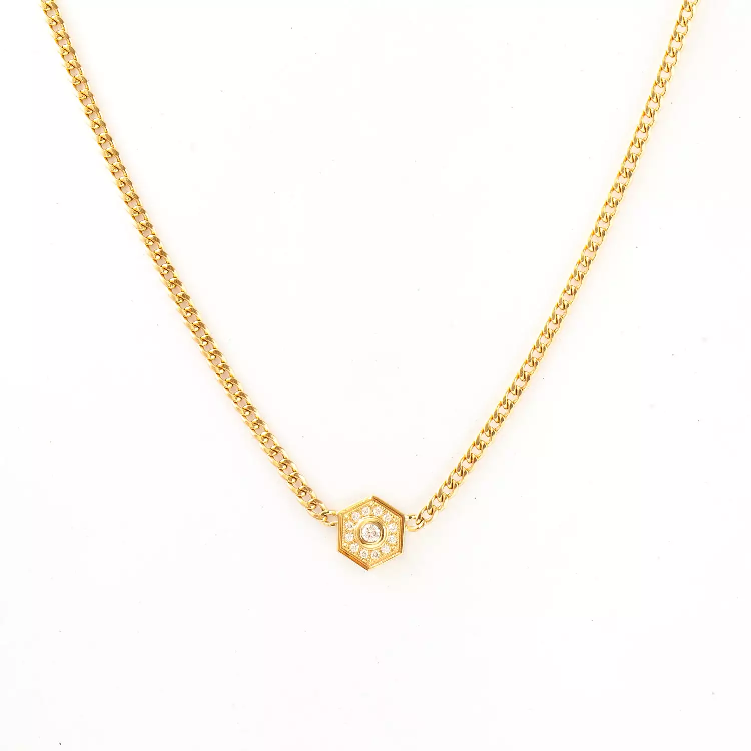 Hexagon Halo on Curb Chain Necklace