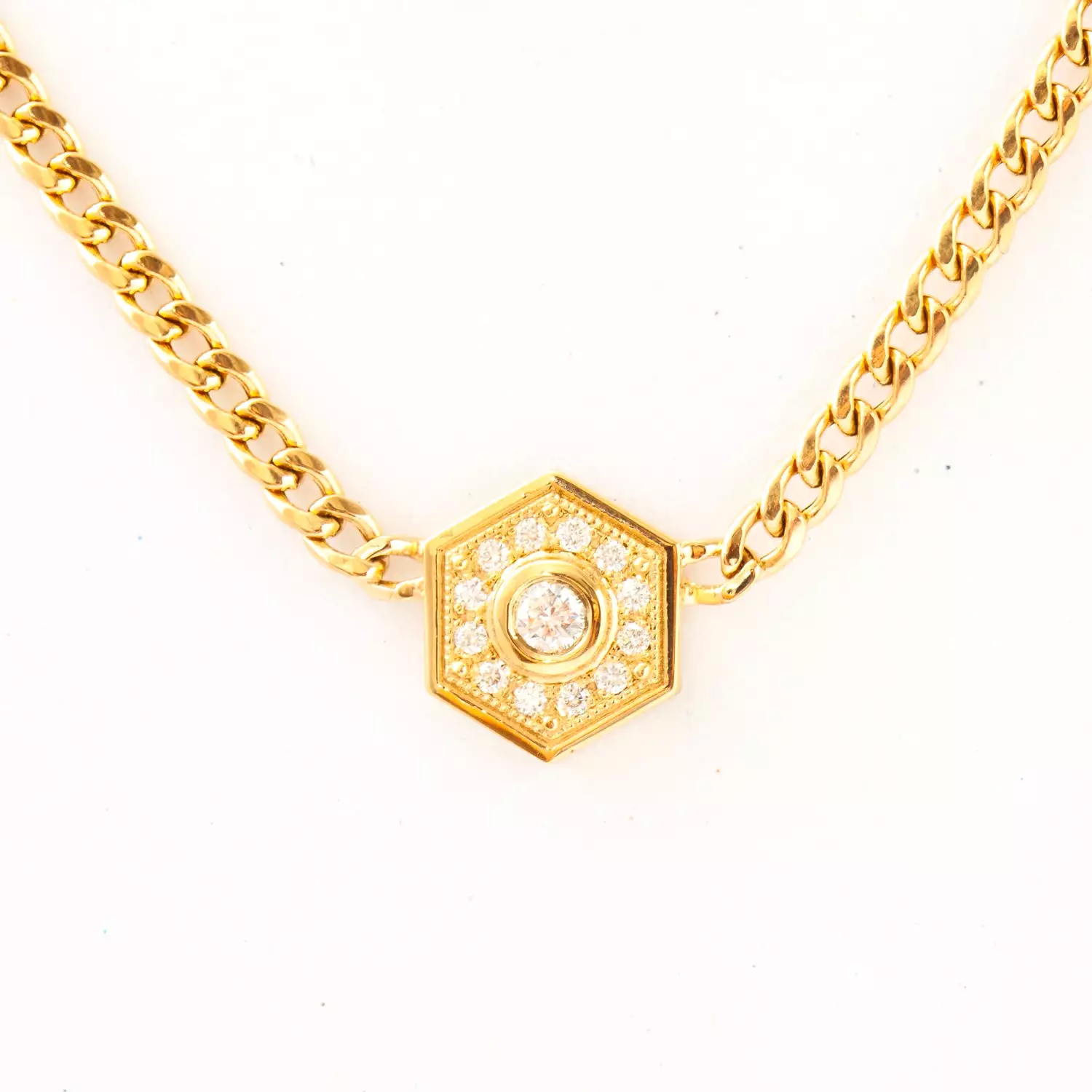 Hexagon Halo on Curb Chain Necklace