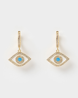 Izoa Evil Eye Huggie Earrings Gold Blue