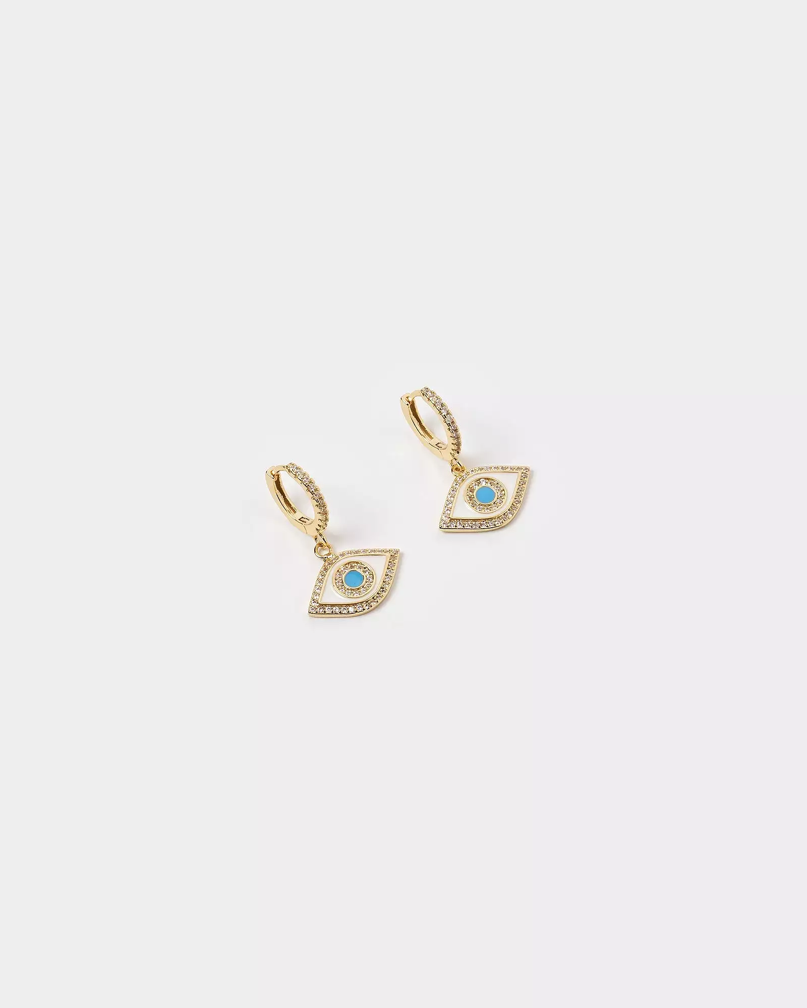 Izoa Evil Eye Huggie Earrings Gold Blue