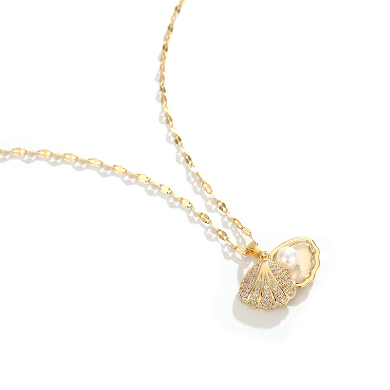 Korean style diamond-encrusted fashionable shell pearl necklace